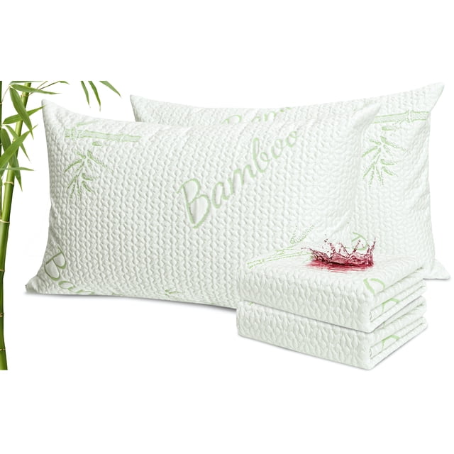Canadian Linen Bamboo Viscose Waterproof Pillow Protector Zipper Closure Tree Design, 20"x30" Queen, 2 Pack, Soft Absorbent Breathable Cooling Fabirc