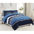 thumbnail image 1 of Marina Decoration Ultra Soft Luxury Fluffy Goose Down Alternative Bed in a Bag Bedding Printed Comforter Set Includes Sheet Set, Navy Blue Geometric Stripes Pattern, 1 of 4