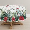thumbnail image 1 of Christmas Tablecloth 60×60 Inch Round, Eucalyptus Poinsettia Washable Table Cover for Party Picnic Dinner Decor, 1 of 1