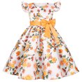 thumbnail image 1 of Ventes de Liquidation Aujourd'hui Offres Iumwxz Robes Rétro à Fermeture Éclair Plissées à Grand Ourlet Robes de Princesse avec Nœud Robes Col Rond à Fleurs Graphiques à Manches à Volants pour Enfants Robes Coupe Ample pour Cadeaux de Vacances 2-8 Ans, 1 of 8