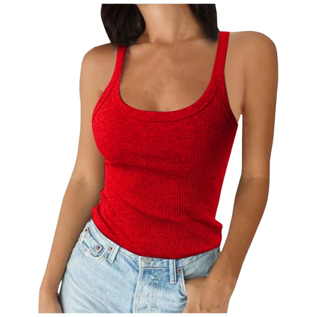 Lixiuxyad Ribbed Tank Tops For Women Women Spaghetti Strap Scoop Neck Ribbed Tank Tops Slim Fitted Cotton Camisole Basic Sleeveless Layering Shirts