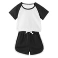 thumbnail image 1 of MKOSPLRT Workout Sets for Kid 12M-11Y Color Block Running Outfits Short Sleeve Raglan Shirts Drawstring Waist Track Shorts Sports Outfits, 1 of 4
