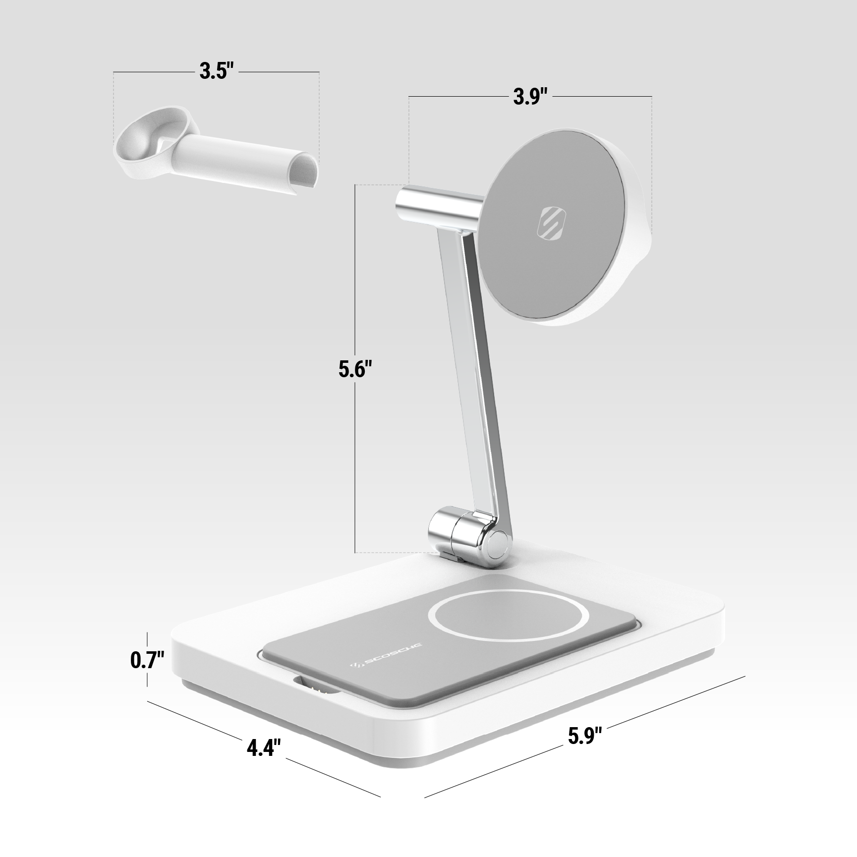 Sco Poste de recharge sans fil magnetique 3-en-1 avec chargeur mobile amovible