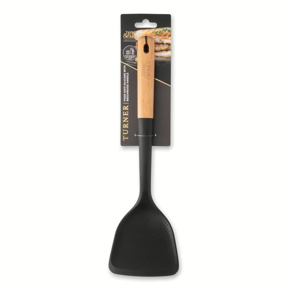 Thyme & Table Food-Safe Silicone Turner with Beechwood Handle, Black