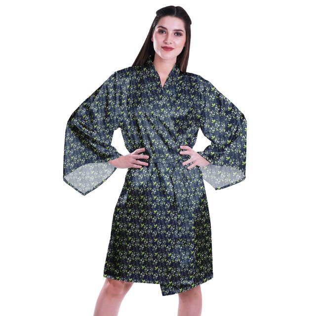 Moomaya Printed Womens Kimono Sleeve Robes Satin Silk Getting Ready Bridal Robe Coverup