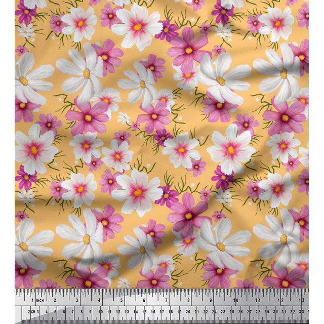 Soimoi Poly Georgette Fabric Cosmos Floral Printed Fabric 1 Yard 52 Inch Wide