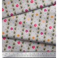 thumbnail image 2 of Soimoi Gris polyester Georgette Tissu Feuilles, Rayures & Fleurs Roses Rayures Tissus Imprimés par Yard 52 Pouces de Large, 2 of 5