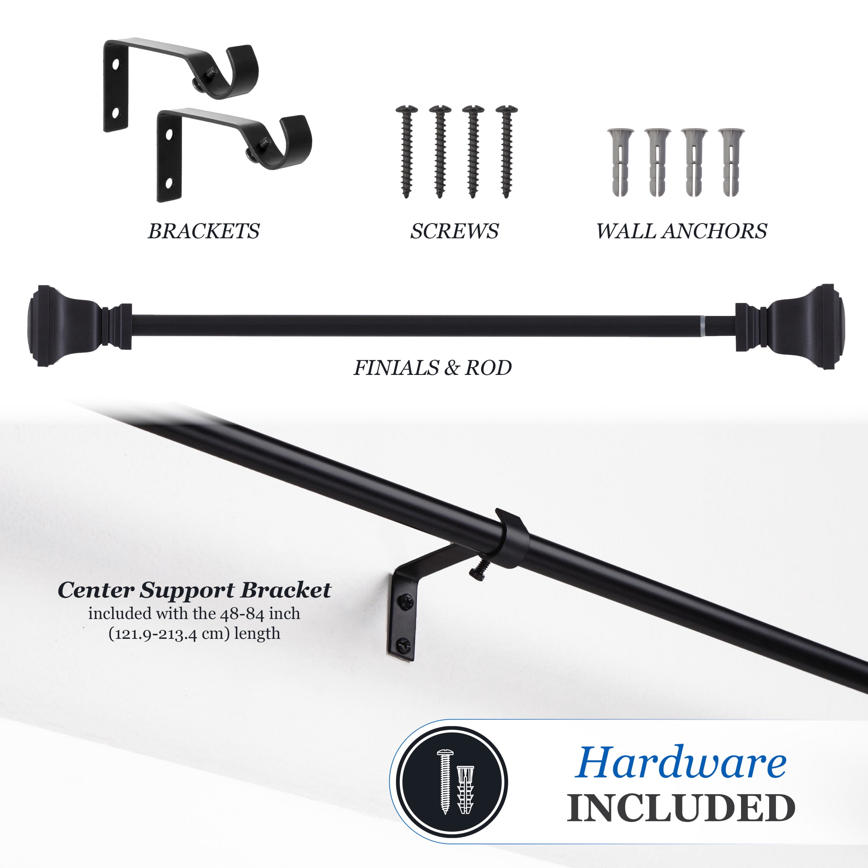 Mainstays 48-84 in. Twain Adjustable Petite Cafe Window Curtain Rod, 1/2 in. Diameter
