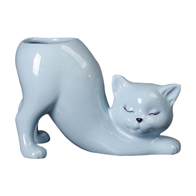 Ceramic Cat Planter Vase Animal Tail Cactus Flowerpot For Home Garden Patio