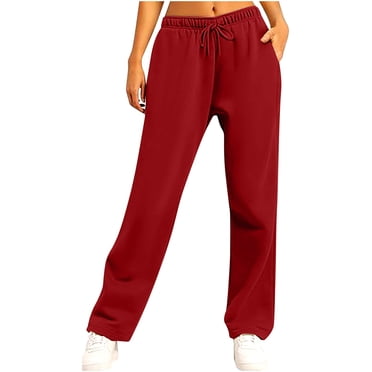 High Waisted Yoga Leggings Casual Women's Fleece Lined Sweatpants Winter Joggers Athletic Pants Casual Wide Leg Trousers with Pockets S-28 Red-a L