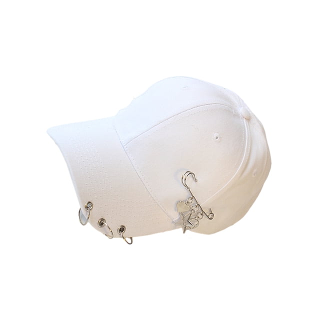 Transemion Classic Baseball Cap With Ring Decoration For Elegant Touch Ring Baseball Cotton Hat Match Style Quick-drying Beach Pin White 1Set