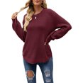thumbnail image 1 of Bellella Tricot pour Femmes Couleur Unie Col Rond Chandail de Travail Bordeaux TG, 1 of 3