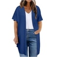 thumbnail image 3 of CFLVAEK Waffle Knit Cardigans for Women Plus Size Short Sleeve Cardigan with Pockets Trendy Comfy Open Front Long Cardigans Navy XXXXL, 3 of 8