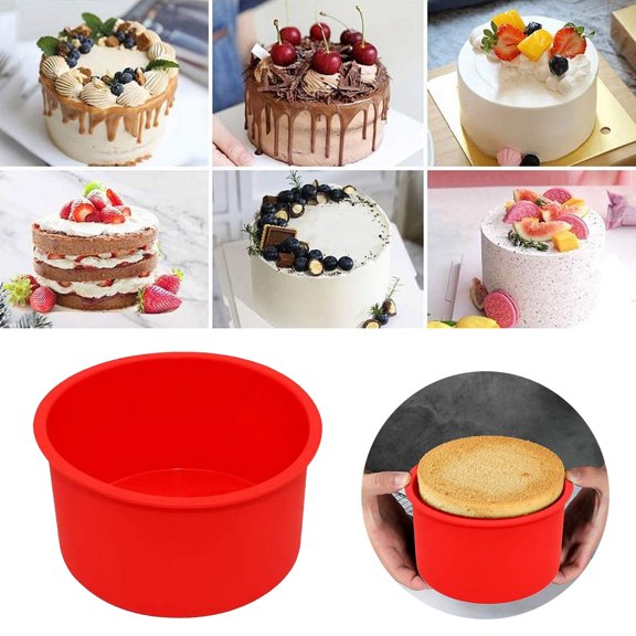 Catégorie de Produit Moule à Gâteau - Moule à Gâteau en Silicone 4 Pouces Rond Moule de Cuisson Antiadhésif Réutilisable Rouge Ensemble de 6