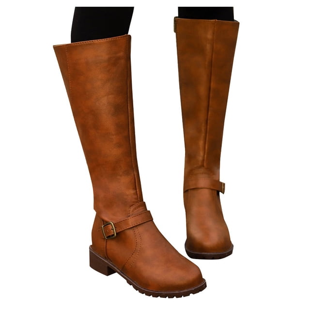 Bottes Hautes pour Femmes - Fermeture Éclair, Cuir Chaud, Bout Rond, Talon Confortable, Chaussures pour Femmes Modernes