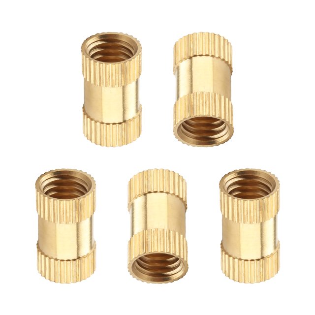 Wekity Knurled Insert Nuts, Female Thread Brass Embedment Nut M8 x 16mm H x 10mm OD Heat Set Insert Nut for Printing 3D Printer and More Projects 5pcs-0621