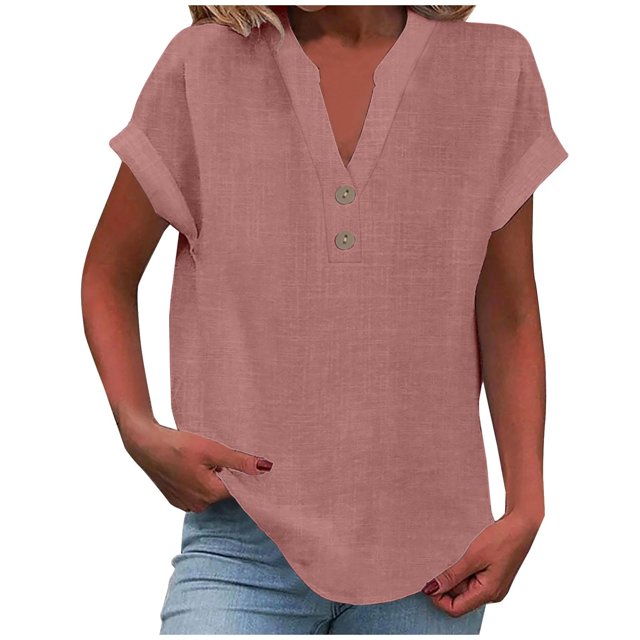 Hot Sale!! Mode Décontractée pour Femmes Col en V Boutonné Manches Courtes T-Shirt