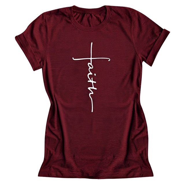 T-Shirt pour Femmes à Col Rond, Blouse à Manches Courtes, Haut Décontracté à Inscription, T-Shirt à Manches Courtes pour Femmes, Rouge Vin, P