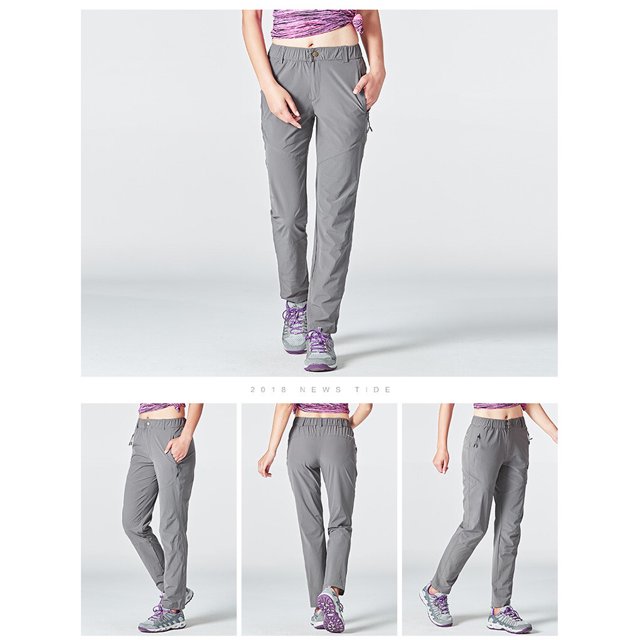 facefd Pantalon de Randonnée pour Femmes Séchage Rapide Camping Randonnée Pantalon Fin Imperméable Élastique Anti-Rayures Bas pour Course Gris G