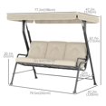 thumbnail image 3 of Outsunny Outdoor 3-person Metal Porch Swing Chair with Canopy Cream, 3 of 10