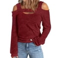 thumbnail image 1 of IROINID Liquidation T-Shirts à Manches Longues pour Femmes Décontractés Col Rond Épaules Dégagées Chandails Légers Couleur Unie Hauts Ajustés, Rouge, 1 of 9