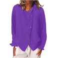 thumbnail image 2 of RXIRUCGD Chemise à Manches Longues en Coton et Lin pour Femme, Chemise à Col Rond Unie à la Mode, Chemise/chemise à Manches Longues à Col Rond pour Femme, Violet, Taille : M, 2 of 6