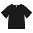 thumbnail image 4 of DecSea Girls' Solid Short Sleeve Top, Casual Bubble Sleeve & Ruffle Hem Tee, Easy Snap Closure & Breathable Summer Outfit, 4 of 8
