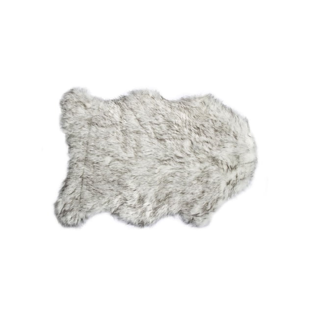H-Luxe 2'X3' Gordon Faux Sheepskin Rug in a natural irregular shape with plush thick pile in white and grey tones, mimicking genuine sheepskin. This area rug offers warmth and softness, suitable for living rooms, bedrooms, or draped over furniture as a cozy accent.