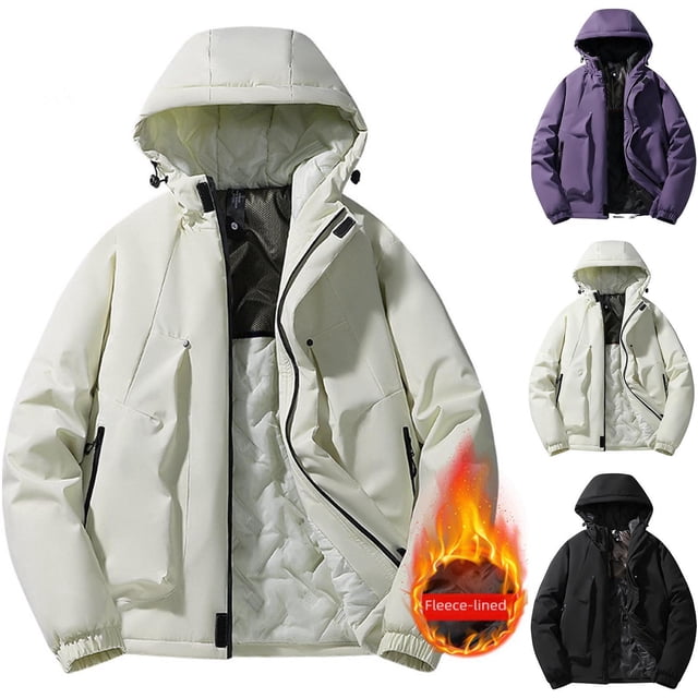 Sentmoon Fall Jackets Mens Winter Coats Practical Gifts Men Women Unisex Solid-Color Thickened Pocket Zipper Graphene Lining Couples Jacket Warm Three-Proof Windbreaker Long-Sleeved Hooded Parkas