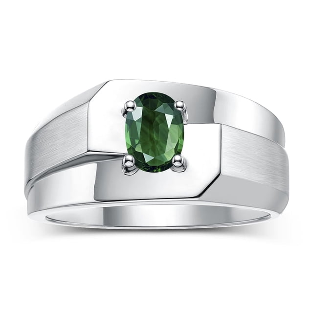 RYLOS Men's Rings Sterling Silver Ring Classic Solitaire 7X5MM Oval Shape Gemstone Designer Band Green Sapphire September Birthstone Rings For Men Size 13