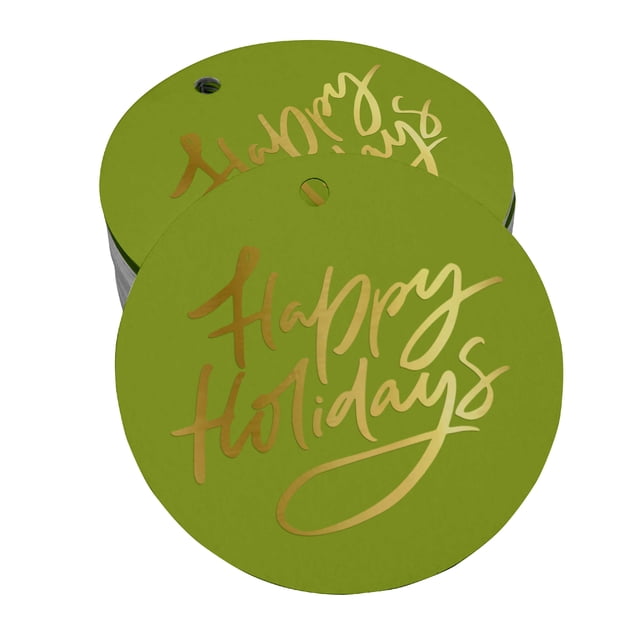 Inkdotpot Real Gold Foil Happy Holiday Tags Favor Hang Paper Tags 50 Pieces