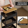 thumbnail image 3 of 3 Tier Rolling Cart with Table top, Metal Rolling Utility Cart, Storage Organizer Cart with Locking Wheels & Hooks for Office, Classroom, Kitchen and Bathroom, Black, 3 of 15