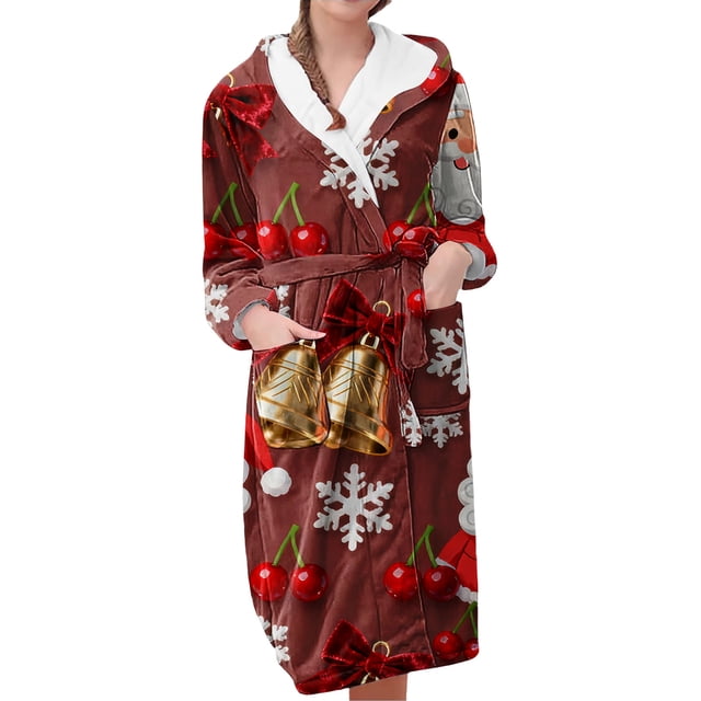 Women Robes Women's Long Warm Trendy Long Sleeve Winter Bathrobe Pajamas Night Robe