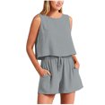 thumbnail image 1 of Timegard Ensembles Détente 2 Pcs pour Femmes Débardeurs à Col Ras du Cou Shorts à Taille Haute à Jambes Larges Tenues Amples, 1 of 6