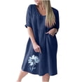thumbnail image 2 of XZNGL Robe d'Été Décontractée pour Femmes à Manches Trois Quarts 3/4, Col en V, à Imprimé, 2 of 5