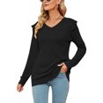thumbnail image 1 of MAWCLOS Women Loose V Neck Tee Loungewear Solid Color Tunic Blouse Black M, 1 of 3