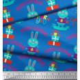 thumbnail image 2 of Soimoi Blue Poly Georgette Fabric Text & Bunny Kids Fabric Prints By Yard 52 Inch Wide, 2 of 3