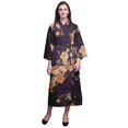 thumbnail image 1 of Bimba Robe Kimono Longue Douce pour Femmes, Violet Foncé, à Feuilles Florales Imprimées Couronne et Roses, Coton, Robe de Préparation pour Mariée Longue X, 1 of 5