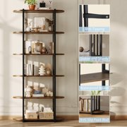 GloryStar Book Shelf, 6 Tier Bookcase, Modern Tall Bookshelf for Garage Kit, CDs, Movies, Free Standing Industrial Corner Storage Organizer for Bedroom Home Office Kitchen Living Room