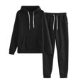 thumbnail image 1 of 2 Piece Sweatsuits for Womens Clearance Solid Color Pocket Drawstring Pullover Sweatpant Set Lounge Tracksuit Casual Plus Size Lightweight Loose Ladies Outfits Fall Winter 2023 Black L, 1 of 5