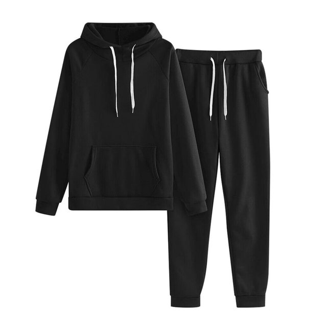 2 Piece Sweatsuits for Womens Clearance Solid Color Pocket Drawstring Pullover Sweatpant Set Lounge Tracksuit Casual Plus Size Lightweight Loose Ladies Outfits Fall Winter 2023 Black L