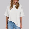 thumbnail image 2 of Yuyuzo T-Shirts d'Été pour Femmes à Col Rond, Manches Mi-Longues, Coupe Ample, Chemises Décontractées Unies, T-Shirts Basiques, 2 of 7