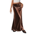 thumbnail image 1 of Kvture Ladies Fashion Women Solid Color Elastic Waist Drawstring Long Skirt Coffee S, 1 of 6