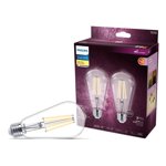 PHILIPS 8W  75W ST19 Medium Base Soft White Warm Glow LED Light Bulbs - Clear Glass, 2 Pack