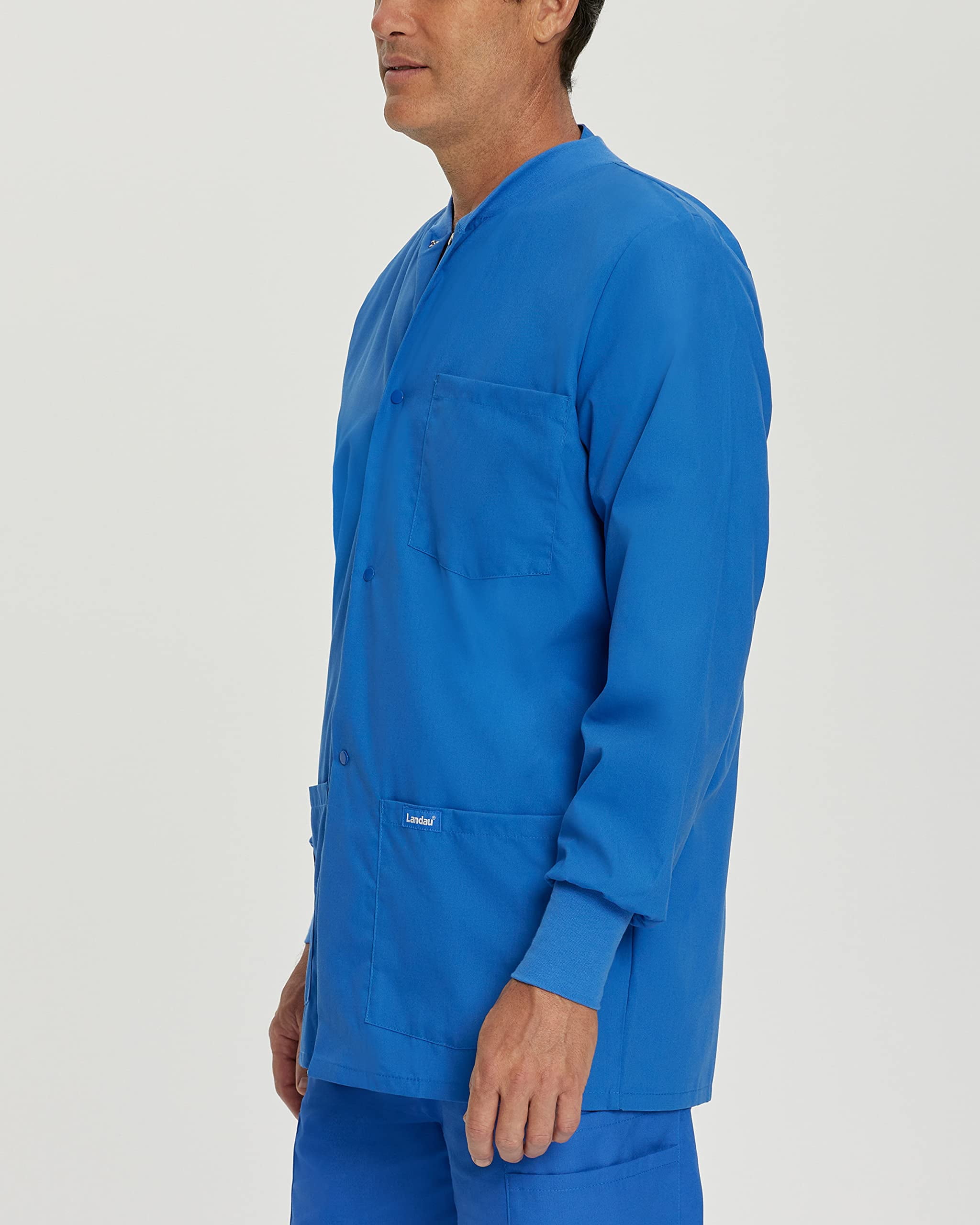 Landau Vestes de Gommage 5 Poches pour Hommes - Coupe Classique Décontractée, Col Rond, Boutons Pression, Gommages d'Échauffement 7551