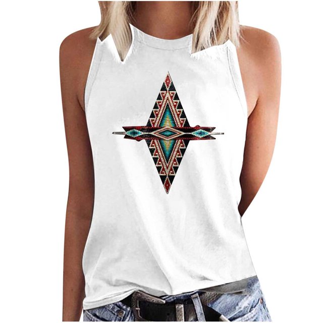 Birdeem Fashion Women Printing Round-Neck Sleeveless Block Shirts Tunic Tee Tops