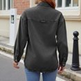 thumbnail image 2 of Long Sleeve Shirts for Women, Lapel Button Hem Split Denim Shirt Coat Jacket, 2 of 6