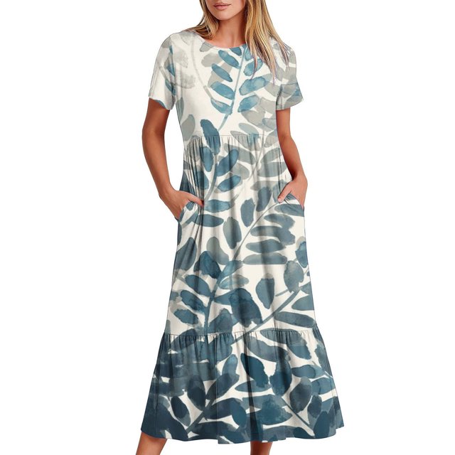 Robes pour Femmes Robe Imprimée à Col Rond et Manches Courtes pour Femmes
