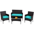 thumbnail image 1 of FDW Furniture 4 Piece Wicker Outdoor Bistro Sets Coffee Table Sofa, Blue, 1 of 7