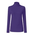 thumbnail image 4 of Mefallenssiah Mode Femmes Col Roulé Uni Manches Longues Tricot T-Shirt Ajusté Blouse Hauts Violet G, 4 of 5